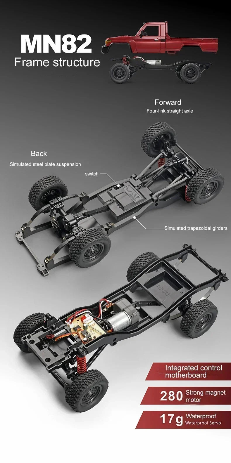 MN82 MN82S Toyota Rc 4x4 Rc CAR 2,4g 1/12 escala completa todoterreno Control remoto coche trepador de control remoto coche de juguete para regalo