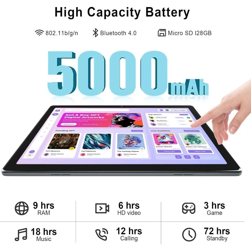 Tabletas 4G LTE T4 Android 9.0 de 10.1 Pulgadas, 3 GB de RAM, 32 GB de ROM, GSM, CPU de Cuatro Núcleos MTK8765 de 64 bits, 1280 x 800 IPS, 5000 mAh