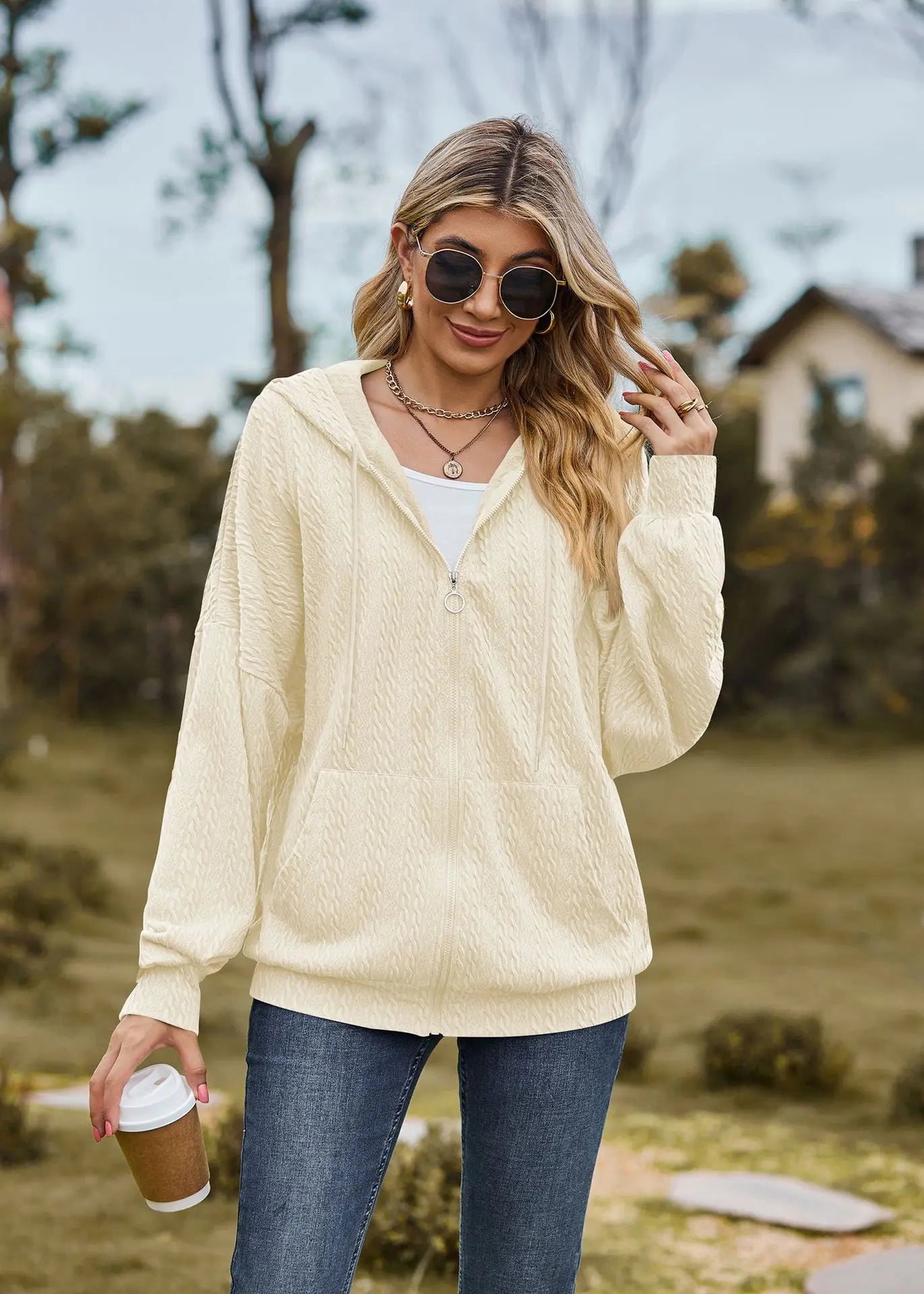 Sudadera con cremallera para mujer, abrigo informal de manga larga, ropa de calle de Color liso, holgado, Harajuku, otoño e invierno, 2024
