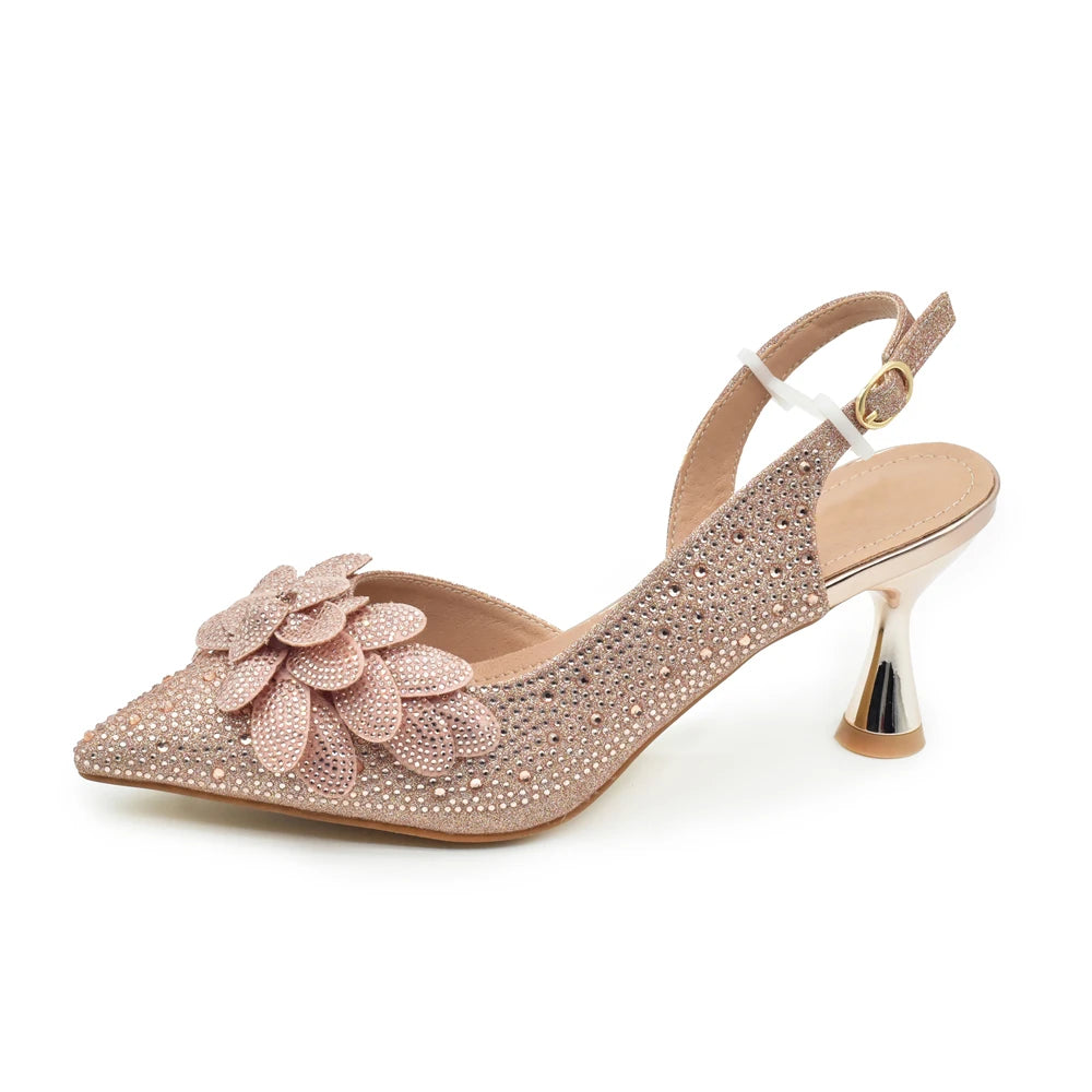 Sandalias con Strass de Tacón Alto para Mujer - Conjunto Zapatos y Bolso