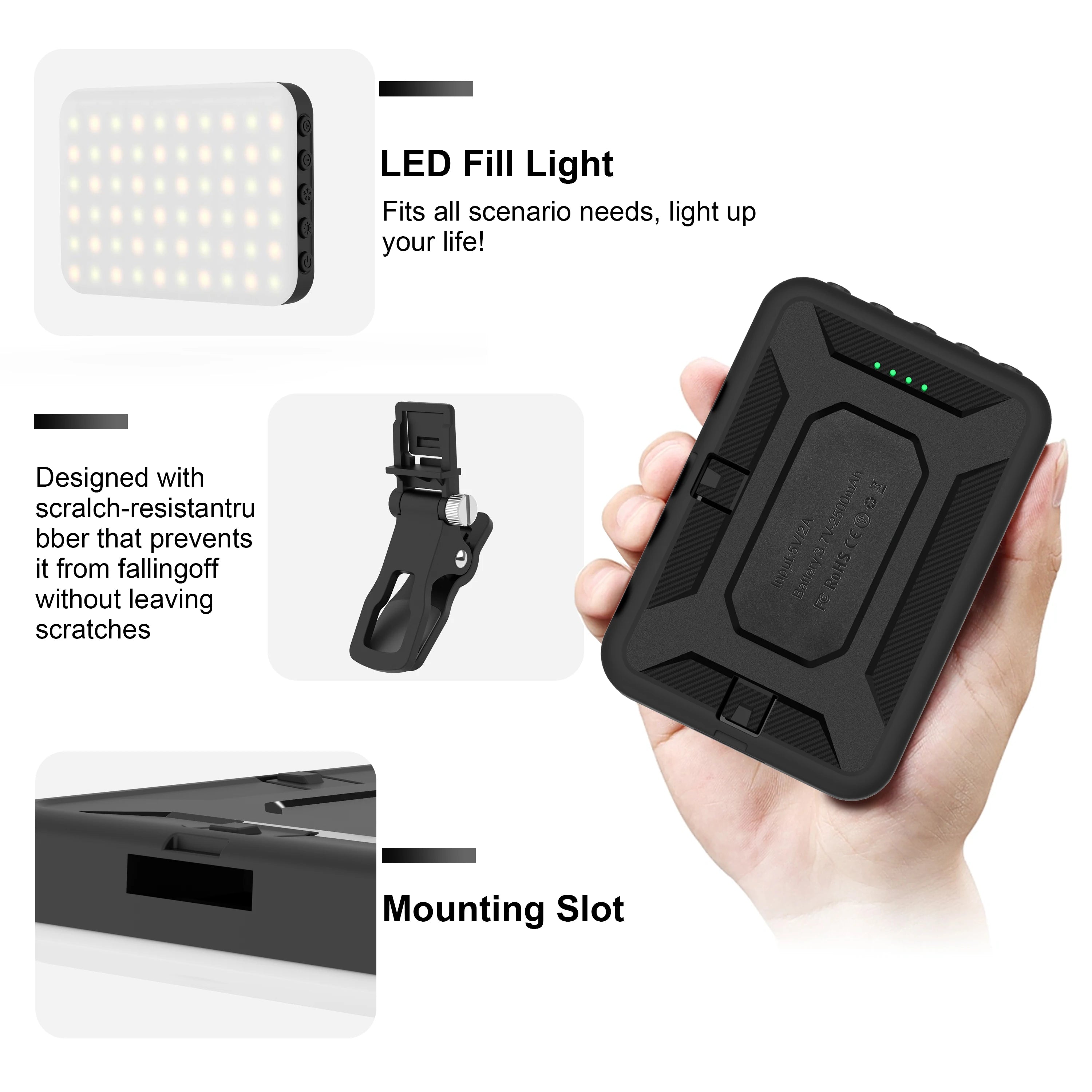 Nueva luz para selfies, 60 luces LED para teléfono, luz de relleno, 7 modos de salida, Kit de lámpara de vídeo regulable 2500K-6500K, Panel de luz bicolor CRI 97+