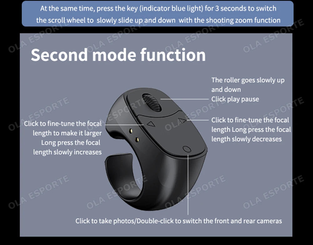 Rodillo anillo para la yema del dedo Control remoto inalámbrico Bluetooth móvil Selfie ratones vídeo giratorio de página automático navegación para Android IOS
