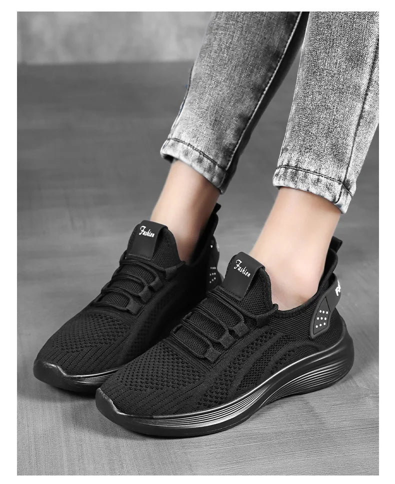 Zapatos informales para mujer, gran oferta, calcetín sin cordones de malla de aire transpirable, calzado para exteriores, zapatillas de deporte para mujer, plataformas de fondo grueso, 2025