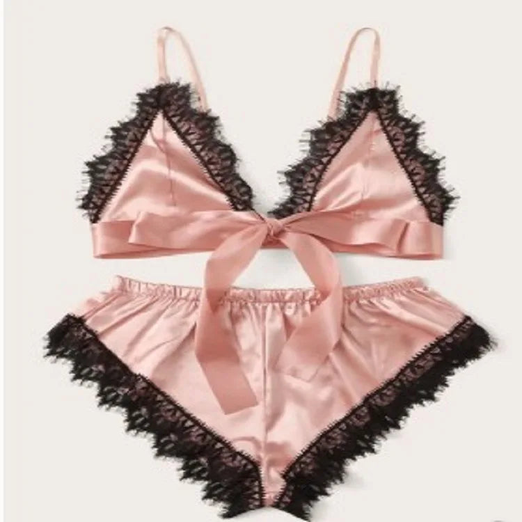 Conjunto de Pijama Sexy para Mujer 4 Piezas con Encaje