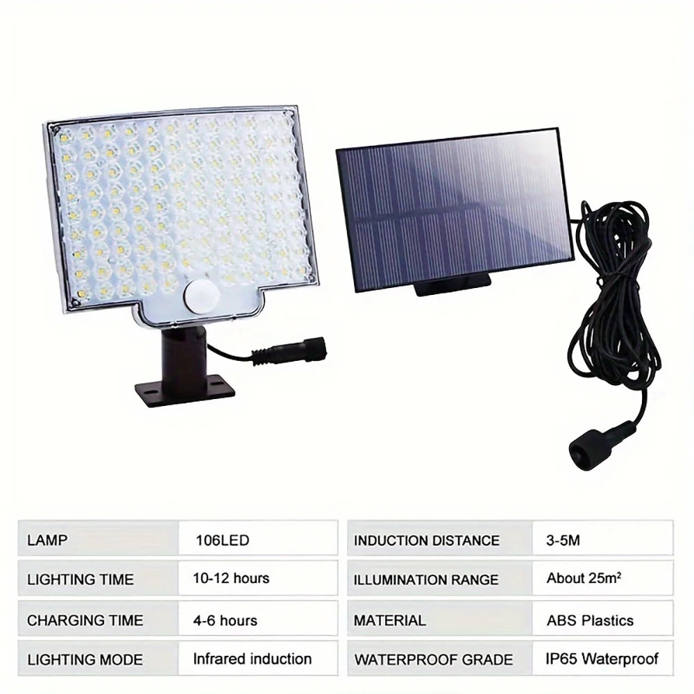 Lámpara Solar 106 LED para Exterior con Sensor de Movimiento Impermeable