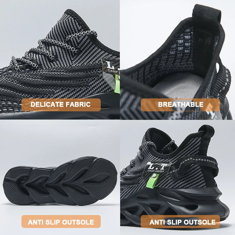 Zapatillas de correr transpirables para hombre, zapatos informales con plataforma a la moda, zapatillas de deporte antideslizantes ligeras de malla para exteriores, tenis negros para trabajo