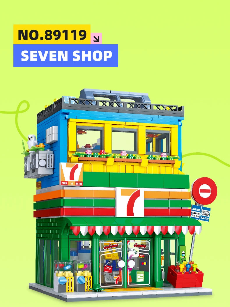 Bloques de Construcción de Tienda de Conveniencia con Escena Urbana, Modelo DIY en Miniatura, Decoración de Escritorio, Regalo Coleccionable para Adultos, Cumpleaños, Festividades