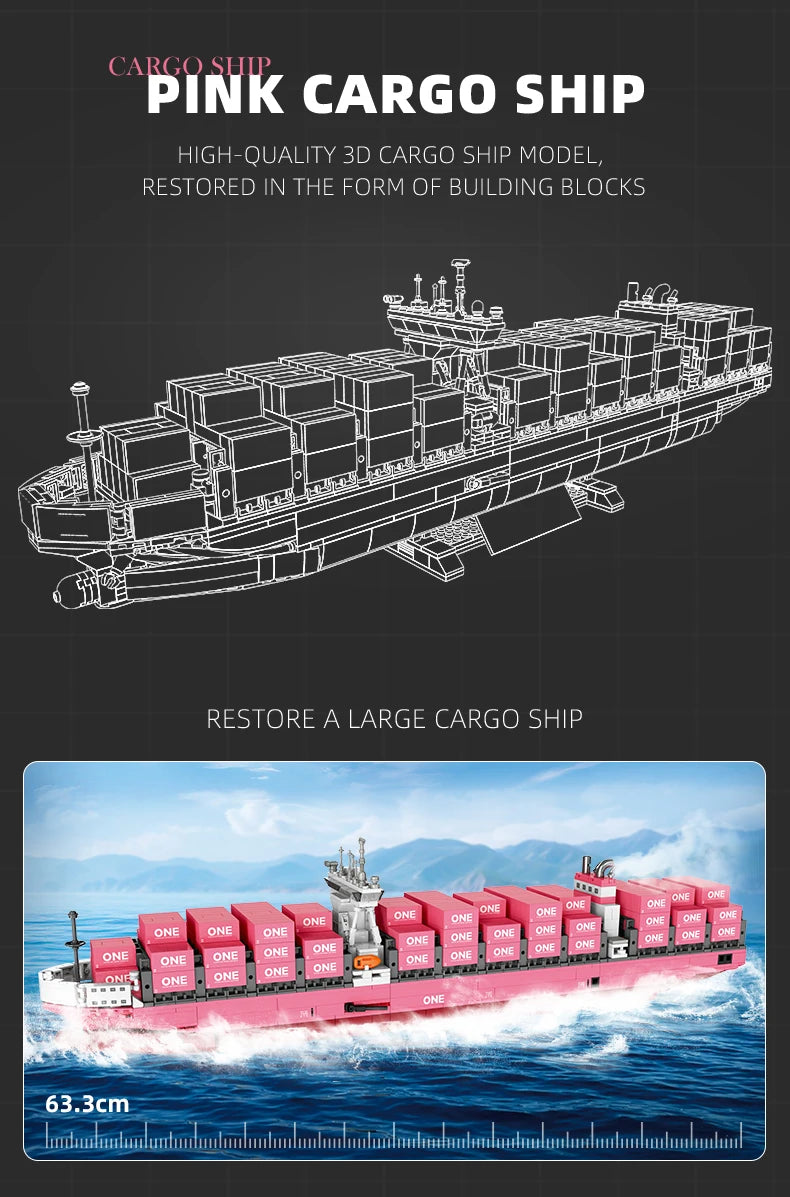 Modelo de bloques de construcción de barco portacontenedores JJ9217, juguete educativo avanzado, conjunto de modelo DIY para decoración de escritorio, regalo de cumpleaños para adultos
