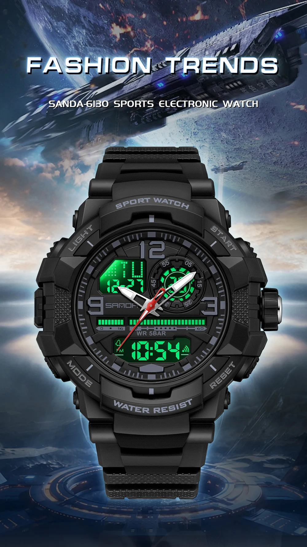 Reloj Deportivo SANDA Doble Pantalla para Hombre con Cronómetro