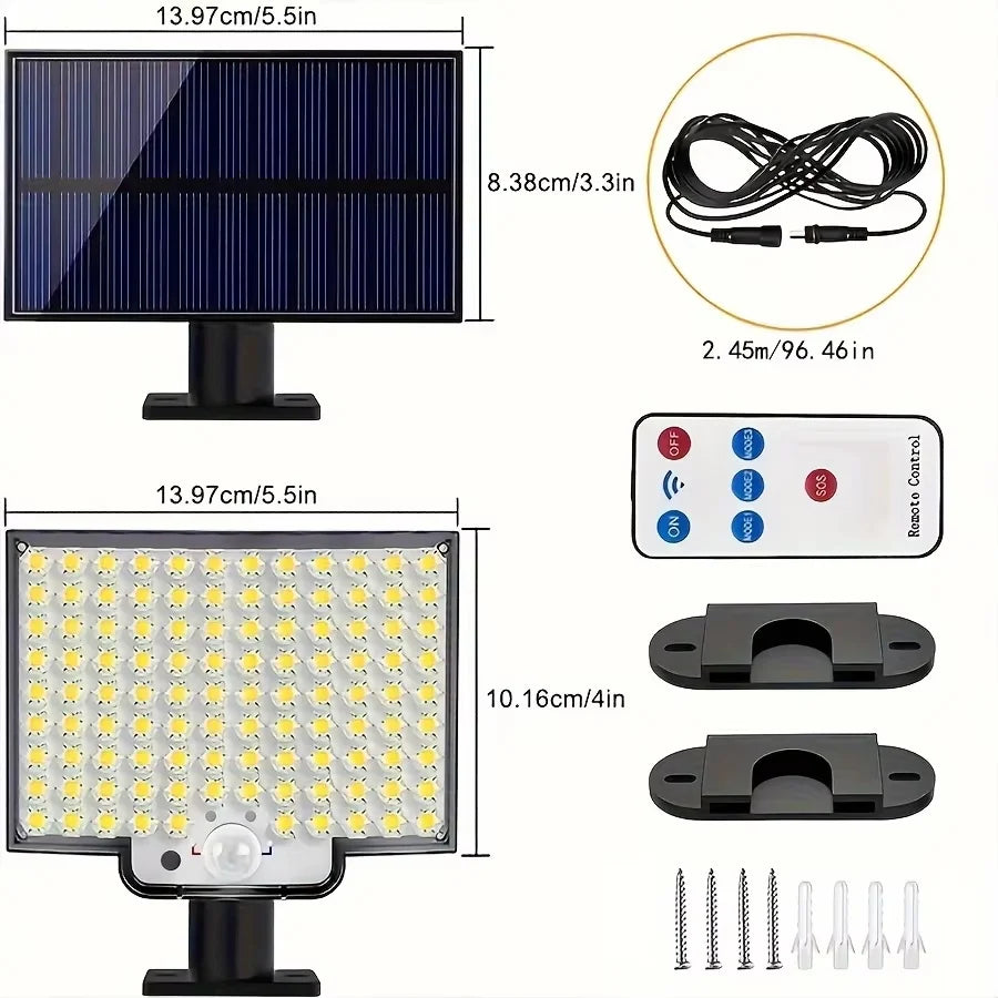 Lámpara Solar Dividida 106 LED con Sensor de Movimiento, 3 Modos IP65