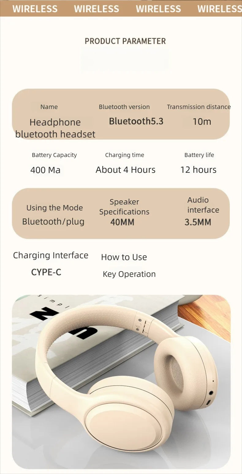 Auriculares Bluetooth 5.3 Gaming Plegables TF/AUX