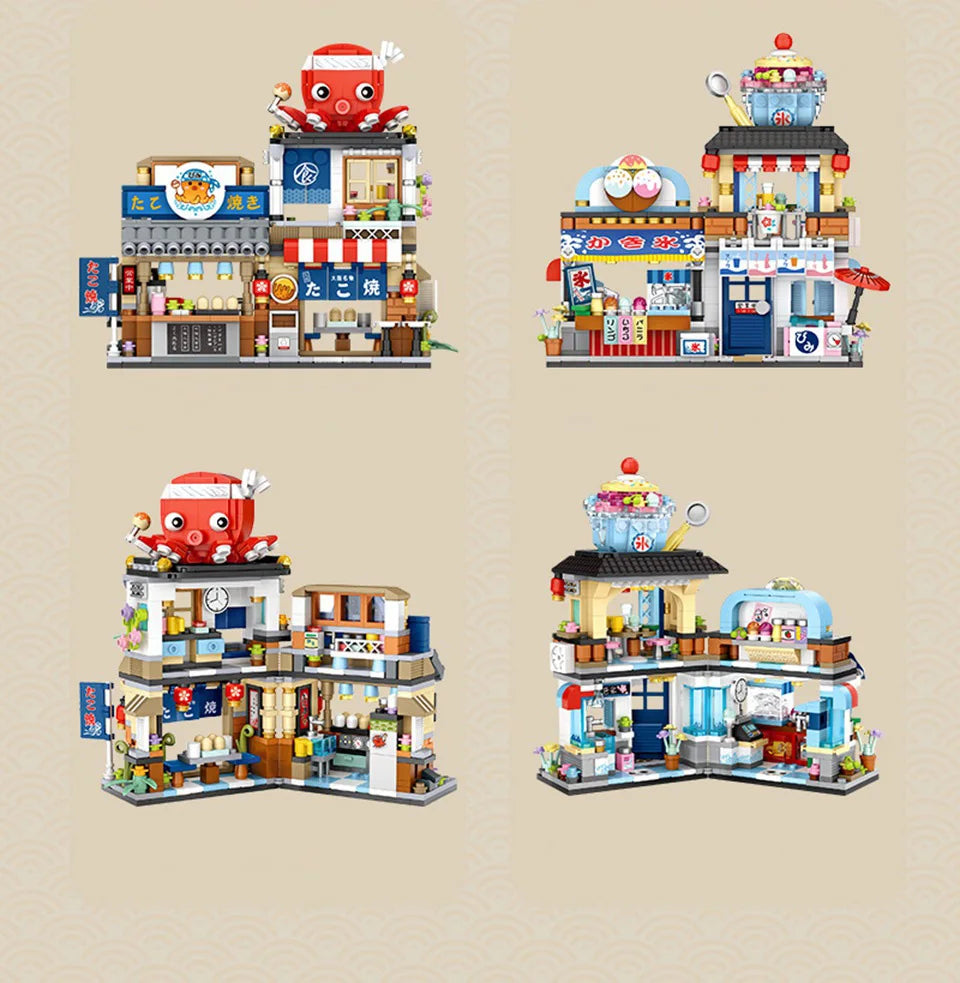 Bloques de Construcción LOZ-1219 Snack Street, Modelo DIY de Tienda de Té con Leche y Takoyaki, Decoración de Escritorio, Regalo Coleccionable para Adultos, Cumpleaños, Festividades