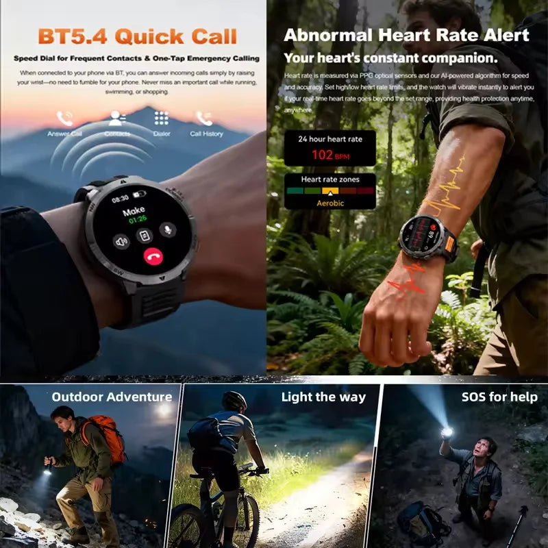 Nuevo Reloj Inteligente T-Rex3 Ultra 2026 con Batería Grande de 1000 mAh, GPS, Resistente al Agua IP68, Linterna LED, Brújula, para Actividades al Aire Libre, Regalo