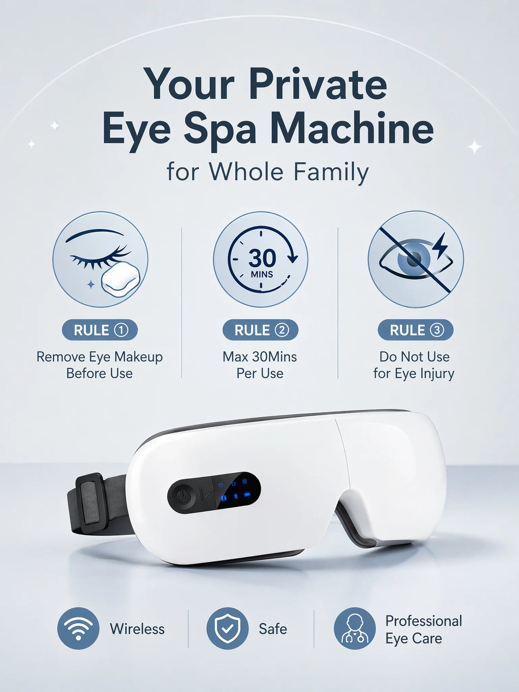 Masajeador de Ojos Inalámbrico con Compresas Calientes y Bluetooth
