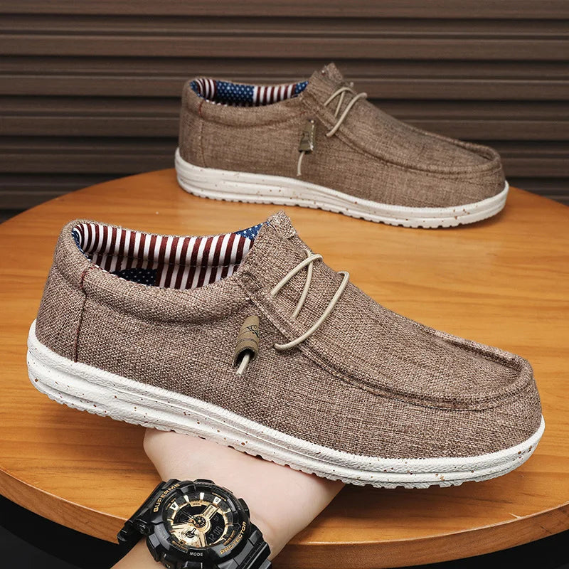 Zapatos informales de marca para hombre, zapatos de lona vaqueros a la moda, zapatos planos transpirables para caminar para hombre, zapatos ligeros de talla grande para exteriores, mocasines