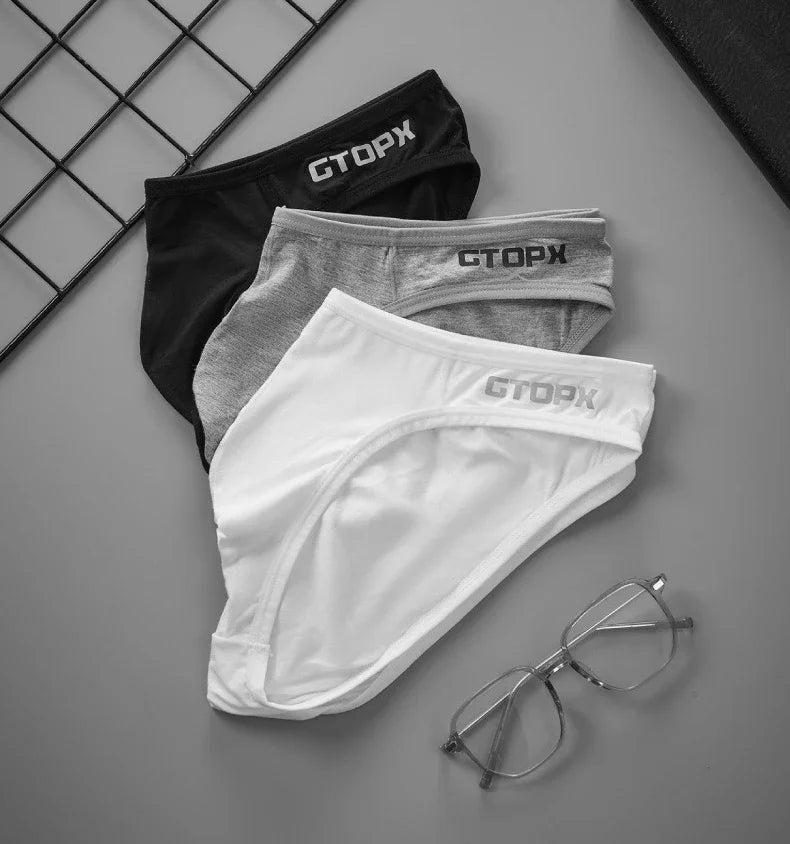 Paquete de 3 calzoncillos para hombre, calzoncillos de cintura baja, bolsa convexa en U, Bikini Sexy cómodo que absorbe la humedad para hombre
