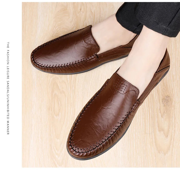 CLOHOO Zapatos casuales de negocios para hombres Costuras de cuero Cómodo Fondo de goma transpirable Segunda capa de piel de vaca
