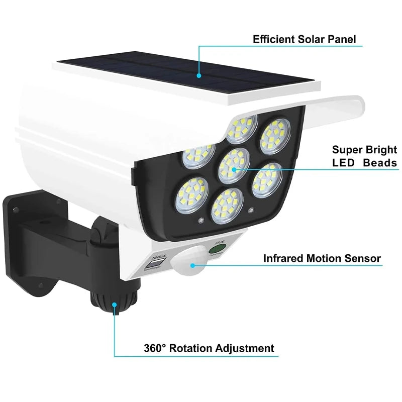 Lámpara Solar 77 LED con Sensor de Movimiento para Jardín y Exteriores