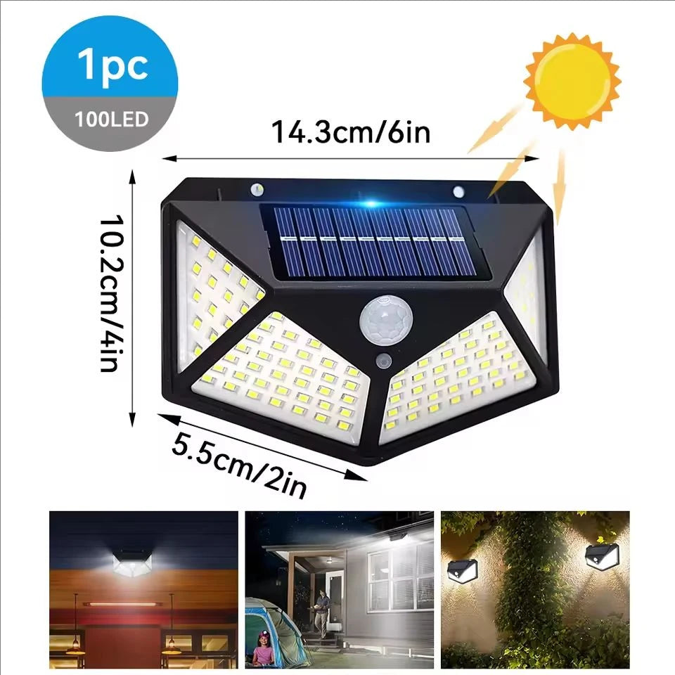 Lámpara Solar LED 100 Luces de Pared con Sensor de Movimiento