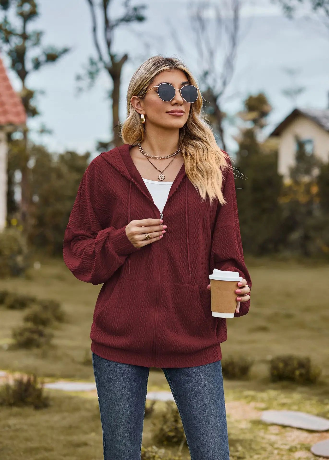 Sudadera con cremallera para mujer, abrigo informal de manga larga, ropa de calle de Color liso, holgado, Harajuku, otoño e invierno, 2024