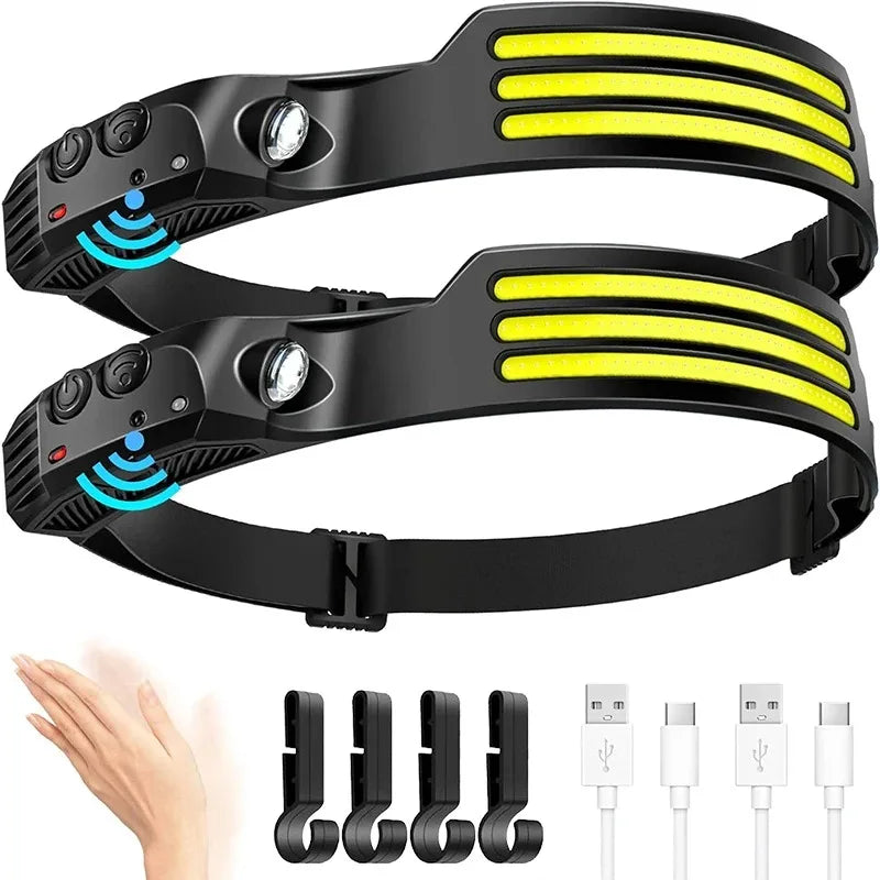 Linterna Frontal LED COB Recargable USB 1200mAh para Camping