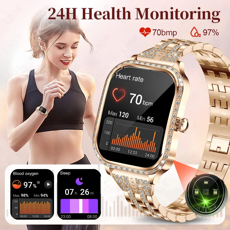 Smartwatch para mujer con pantalla HD 1.75'', llamadas Bluetooth y monitor de salud IP68