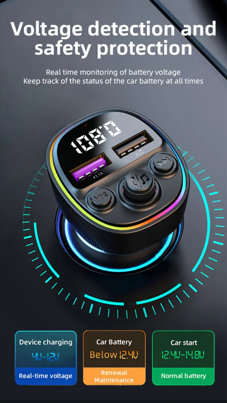 Transmisor FM Bluetooth 5.0 para Auto con Carga Rápida 66W