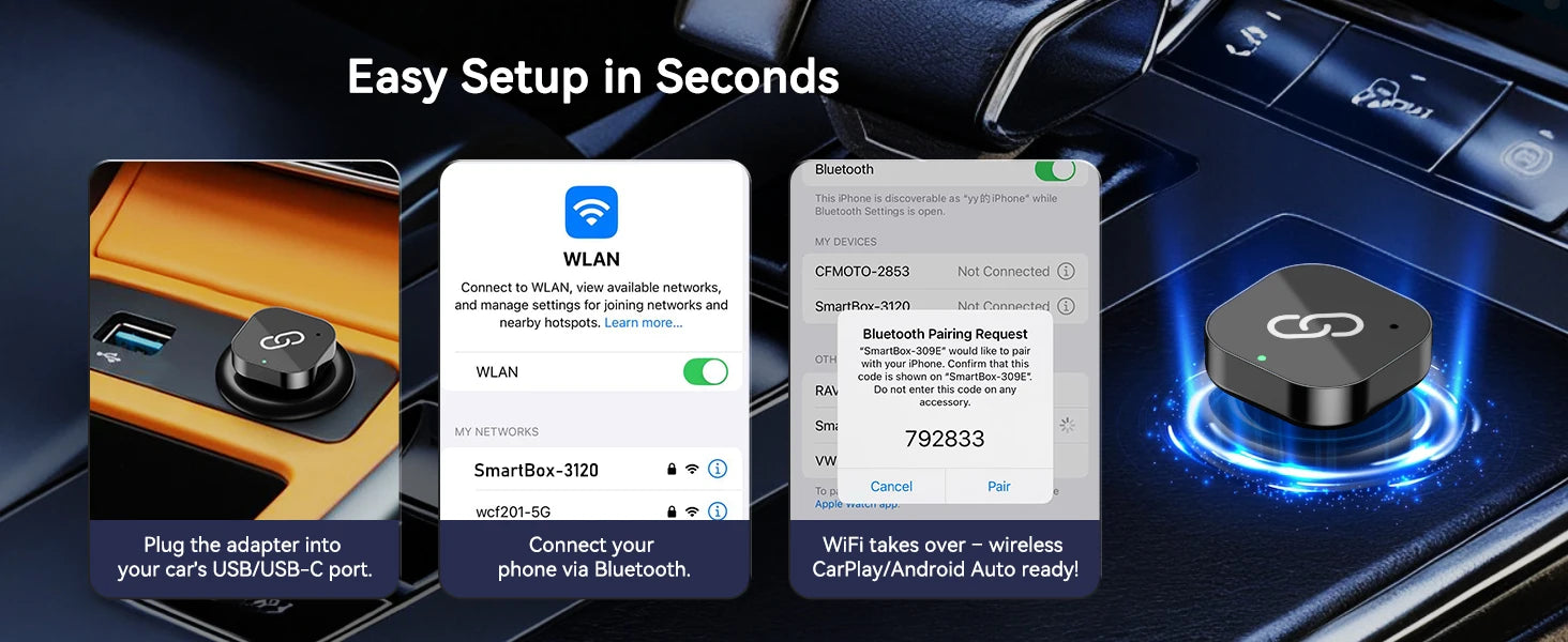 Spedal 2025 Último CarPlay inalámbrico Apapter USB CarPlay y Android Auto, puerto tipo C, convierte con cable a inalámbrico, Plug & Play, Auto-C