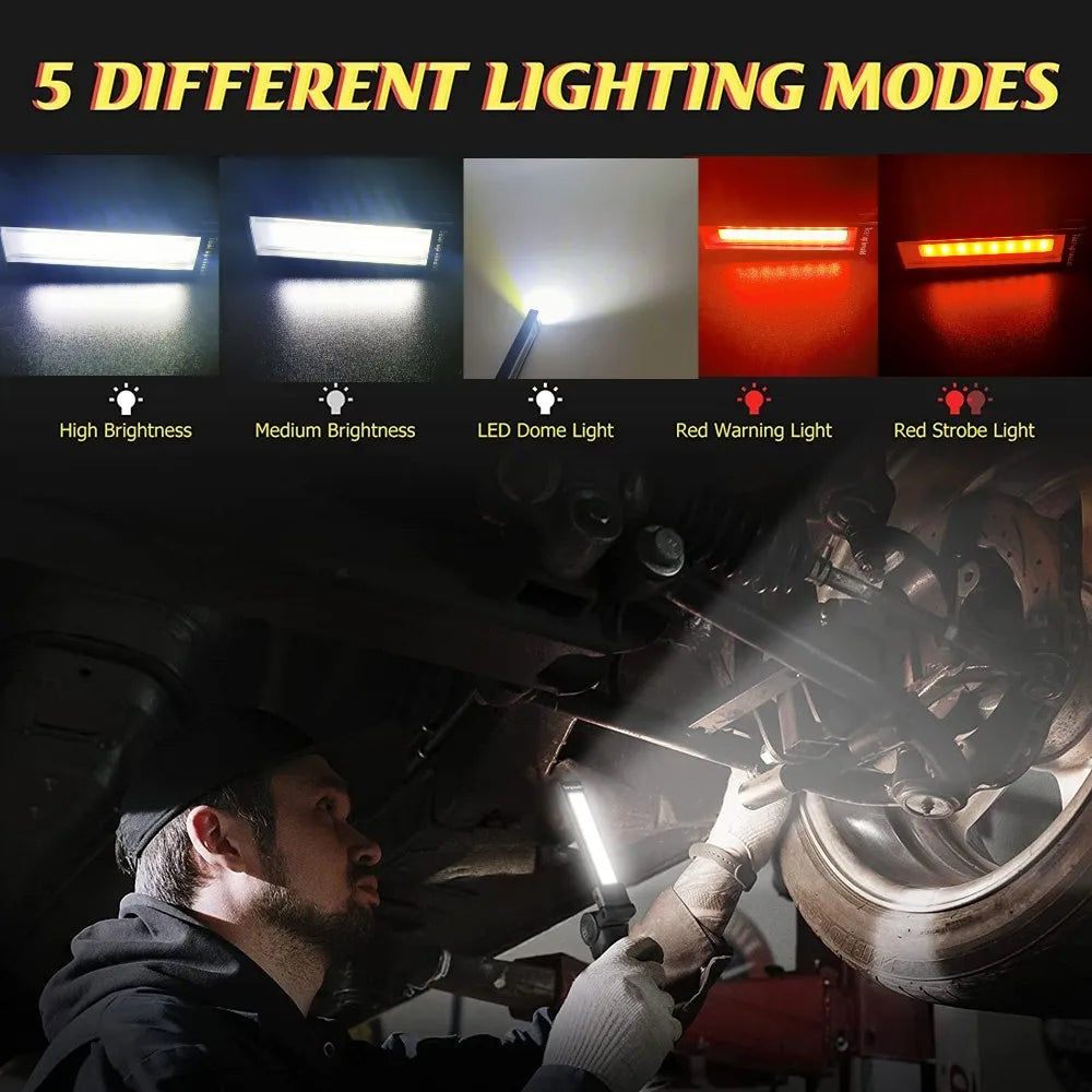 Linterna LED recargable para acampar, luz de trabajo con imán y gancho IP64, resistente al agua, 5 modos de iluminación, adecuada para trabajo nocturno