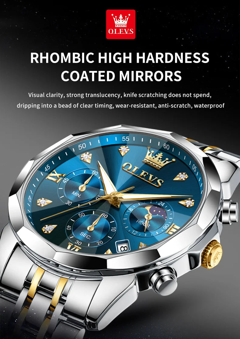 Reloj OLEVS 3670 Cronógrafo para Hombre Fase Lunar Resistente al Agua