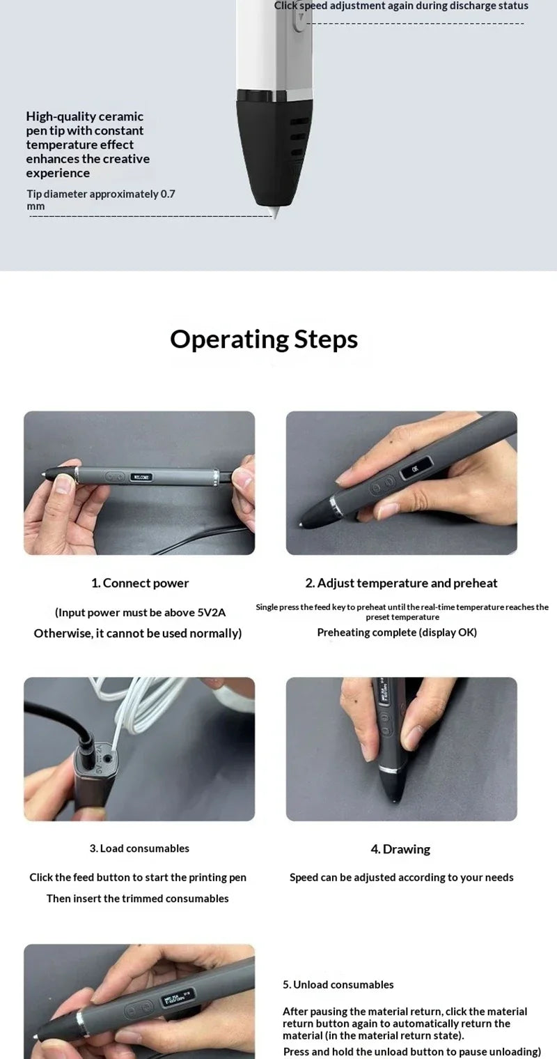 Lápiz 3D Profesional con Pantalla OLED y Control de Temperatura