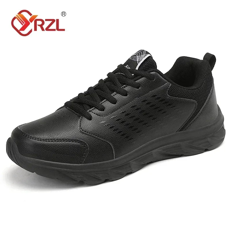 YRZL zapatos deportivos de cuero Artificial negro para hombres, zapatos casuales de alta calidad, impermeables, antideslizantes, cómodos para exteriores