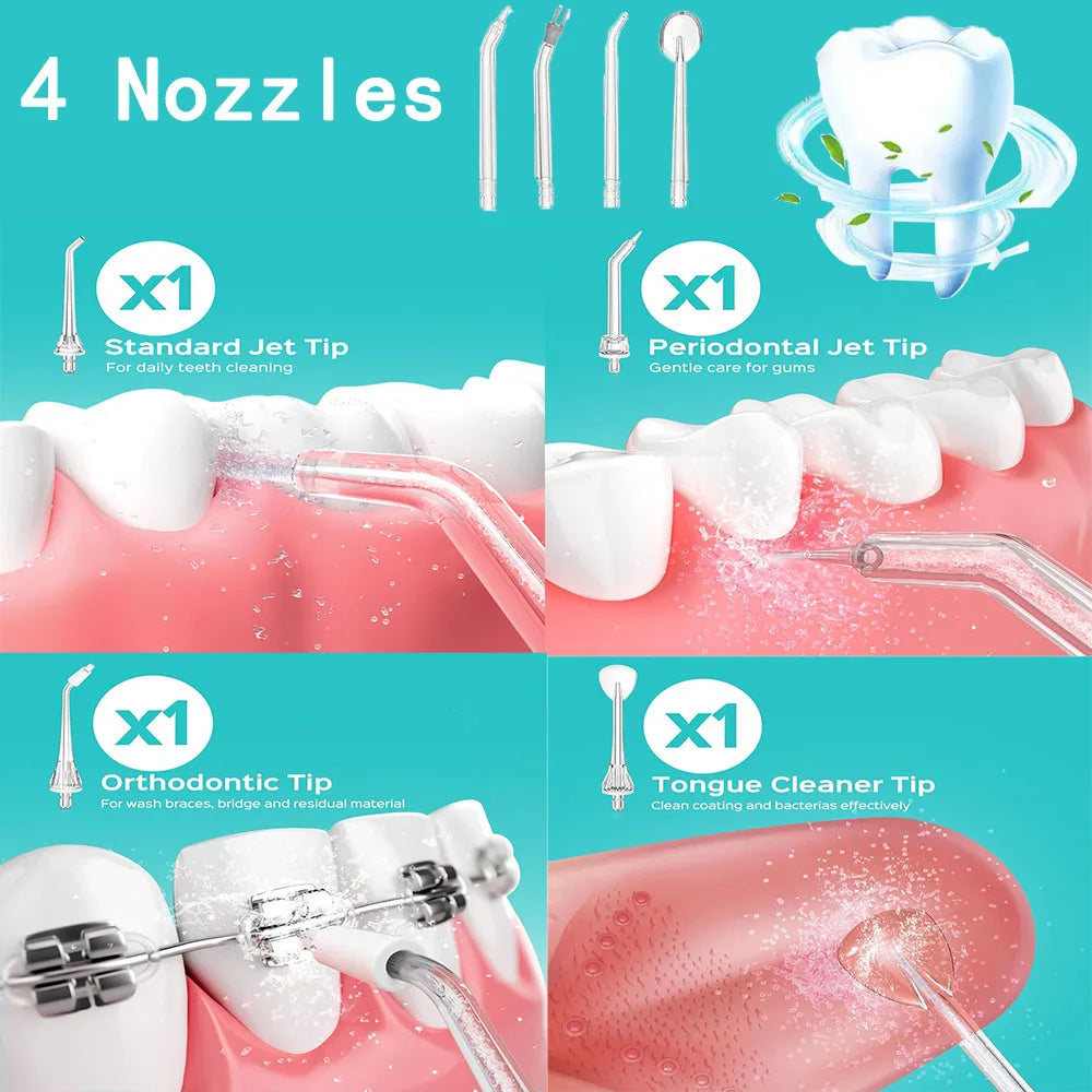 Irrigador de agua Dental inalámbrico portátil, irrigador de dientes bucales resistente al agua recargable de viaje, 4 modos Ipx7