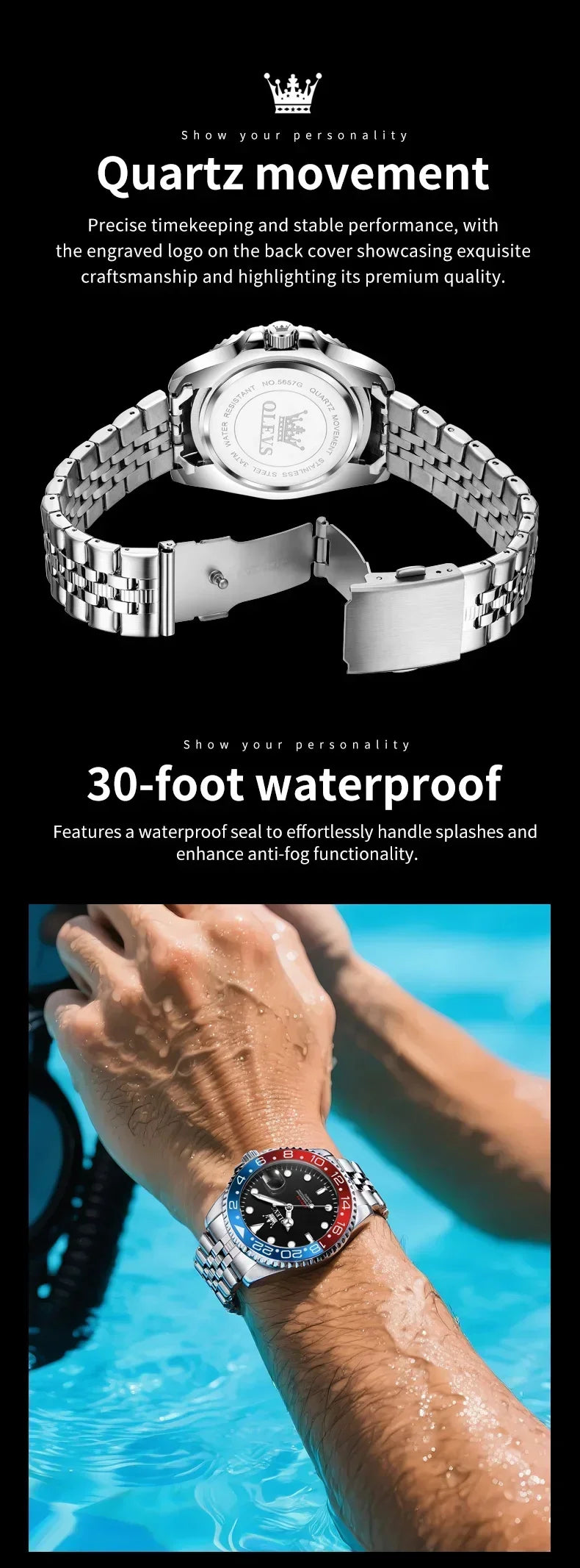 Reloj de Cuarzo OLEVS para Hombre Acero Inoxidable Resistente al Agua