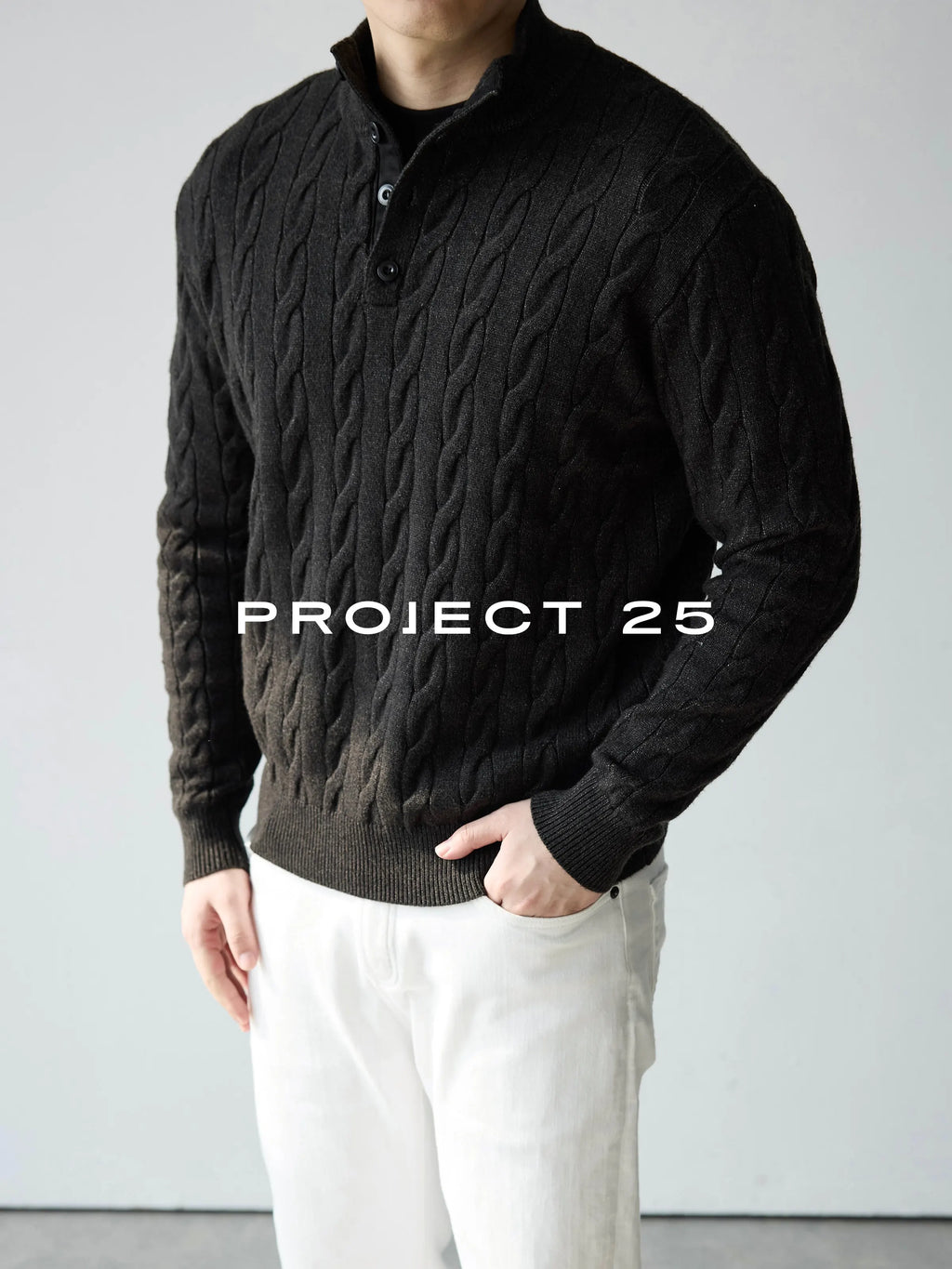 Suéter de Punto Trenzado con Cuello Alto y 4 Botones PROJECT 25 American Heritage para Hombre – Suéter Casual de Negocios de Lana Premium