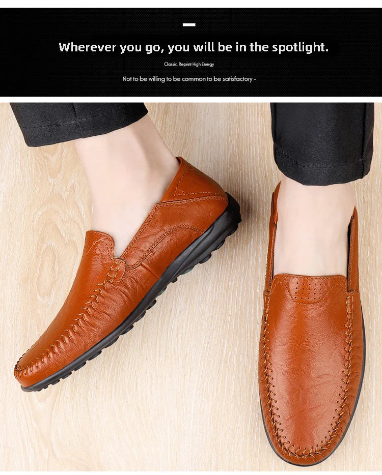 CLOHOO Zapatos casuales de negocios para hombres Costuras de cuero Cómodo Fondo de goma transpirable Segunda capa de piel de vaca