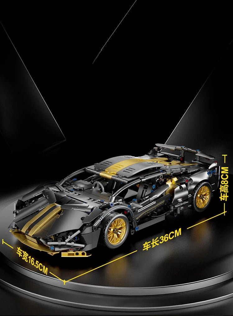 Tecnología 1:14 supercoche negro, bloques de construcción de carreras, coche de ladrillo ensamblado, juguete para regalo para niños, regalo de cumpleaños