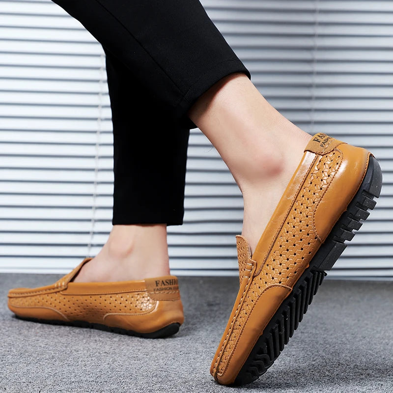 Zapatos Negros para Hombre 2026, Mocasines Casuales de Cuero Genuino, Marca de Lujo Italiana, Transpirables, Estilo Náutico