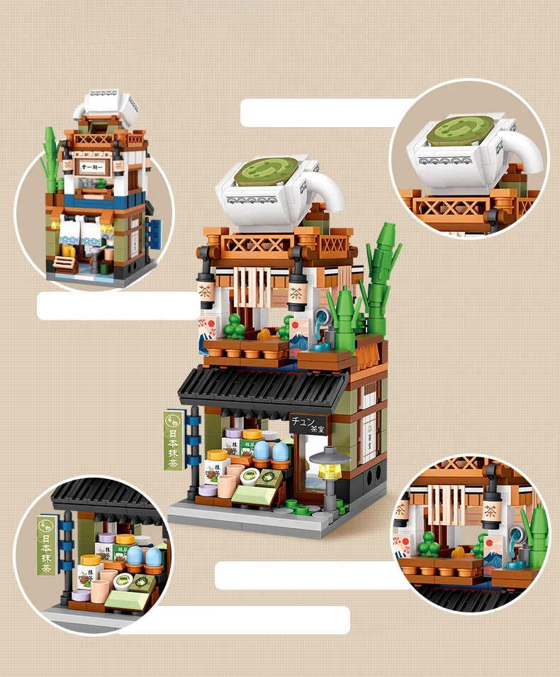 LOZ-serie de calle giratoria, tienda de ramen de estilo japonés, casa de aguas termales, tienda de ropa, tienda matcha, modelo de bloques de construcción, juguetes de regalo