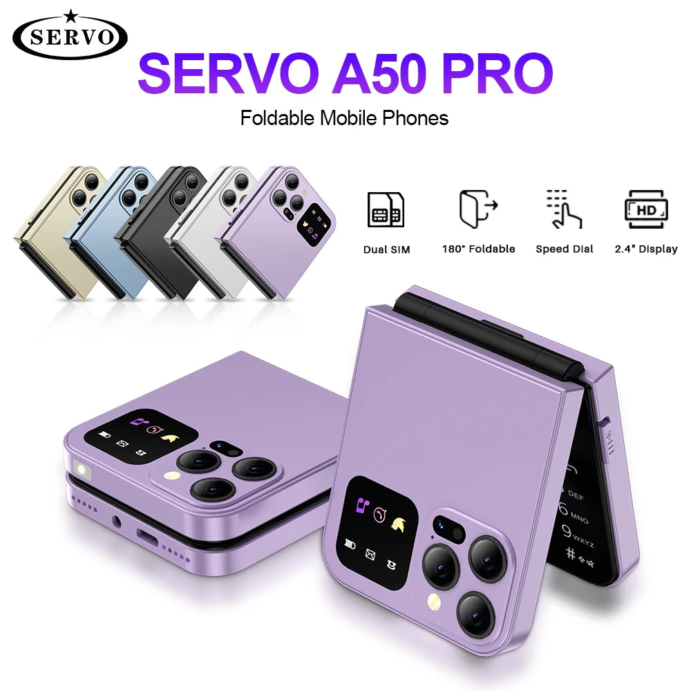 SERVO A50 PRO Teléfono móvil con tapa, pantalla de 2,4 ", marcación rápida, grabación de llamadas, lista negra, 2 tarjetas SIM, teléfonos móviles plegables desbloqueados, nueva versión
