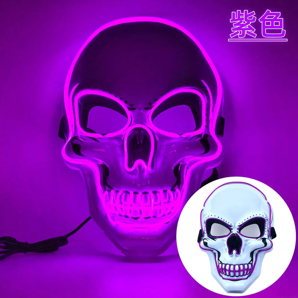 Máscara de neón LED luminosa para fiestas, máscara divertida de The Purge Election Year, ideal para festivales, cosplay, disfraces, que brilla en la oscuridad, diseño de esqueleto.