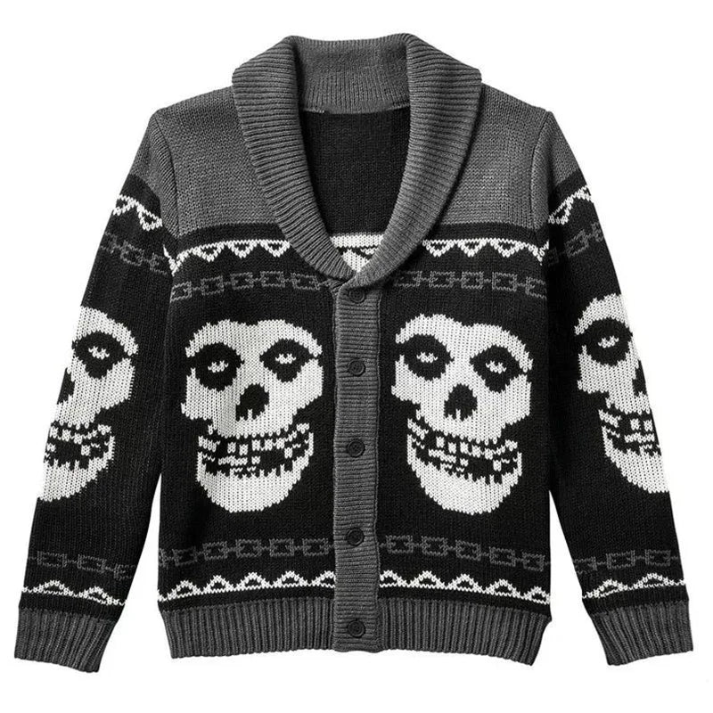 Otoño Invierno y2k retrato impreso Harajuku hombres suéter moda manga larga cálido gótico fantasma tejido cardigan pareja abrigo
