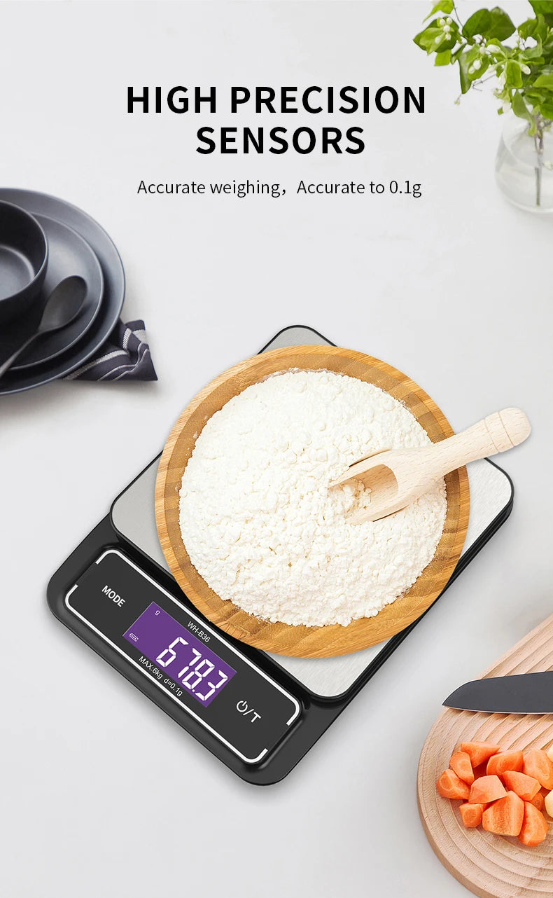 Báscula de cocina electrónica Digital de 6kg/0,1g, 10kg/1g, pantalla LCD, herramienta de medición de acero inoxidable totalmente impermeable para hornear