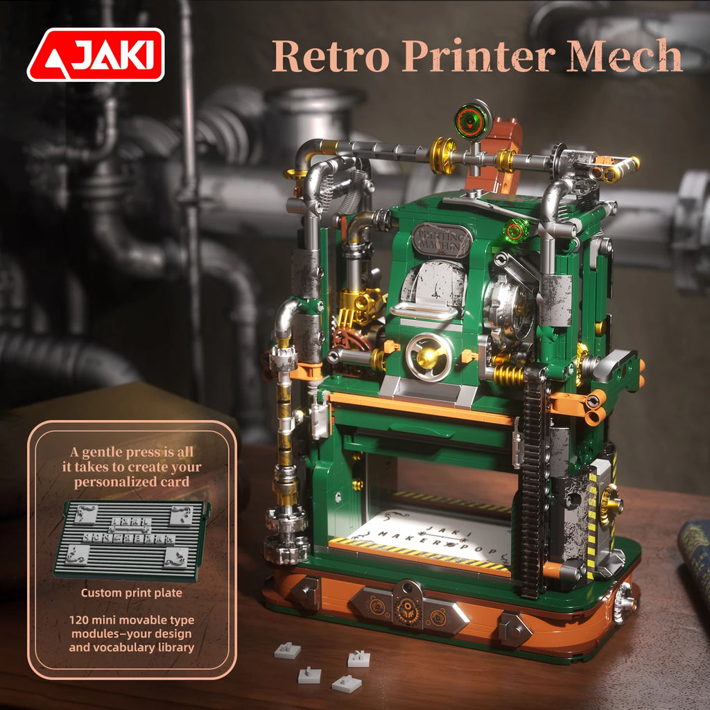 Juego de Bloques de Construcción JAKI Retro con Diseño de Prensa de Impresión, Simulación de Prensa de Impresión, Decoración para el Hogar, Juguete de Ensamblaje DIY, Regalo de Cumpleaños