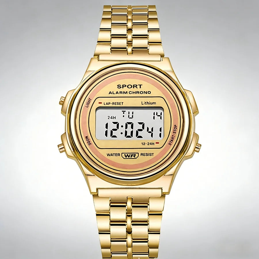Reloj electrónico LED informal para mujer, reloj de pulsera Retro de acero inoxidable para hombre y mujer, reloj Digital LED multifunción resistente al agua