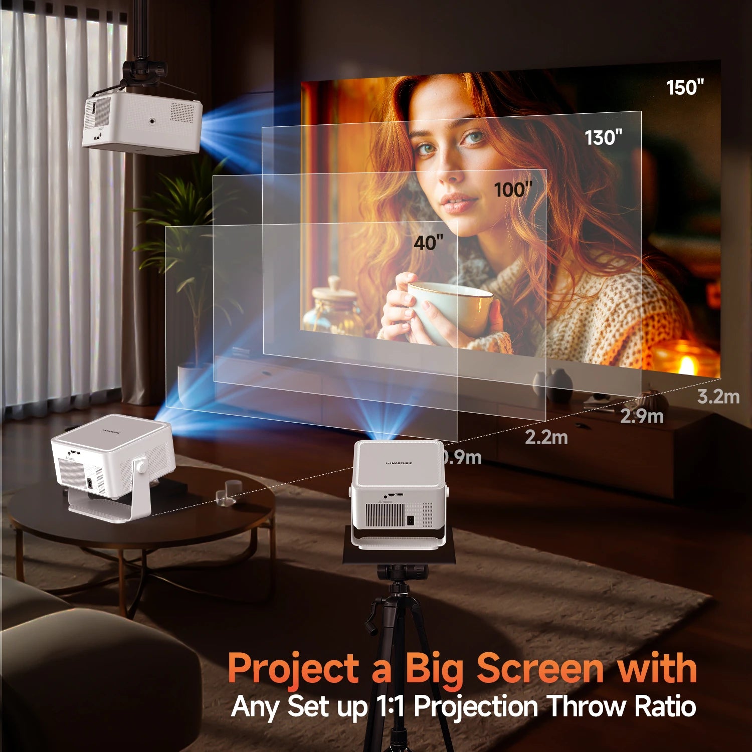 Magcubic HY450MAX 1100ANSI Android 14 Proyector portátil para exteriores 1080P Enfoque automático 8K Soporte WIFI6 Mini proyector de haz