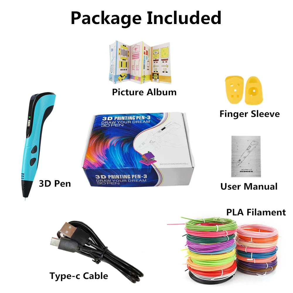 Bolígrafo de Impresión 3D Recargable Tipo C con Filamento PLA