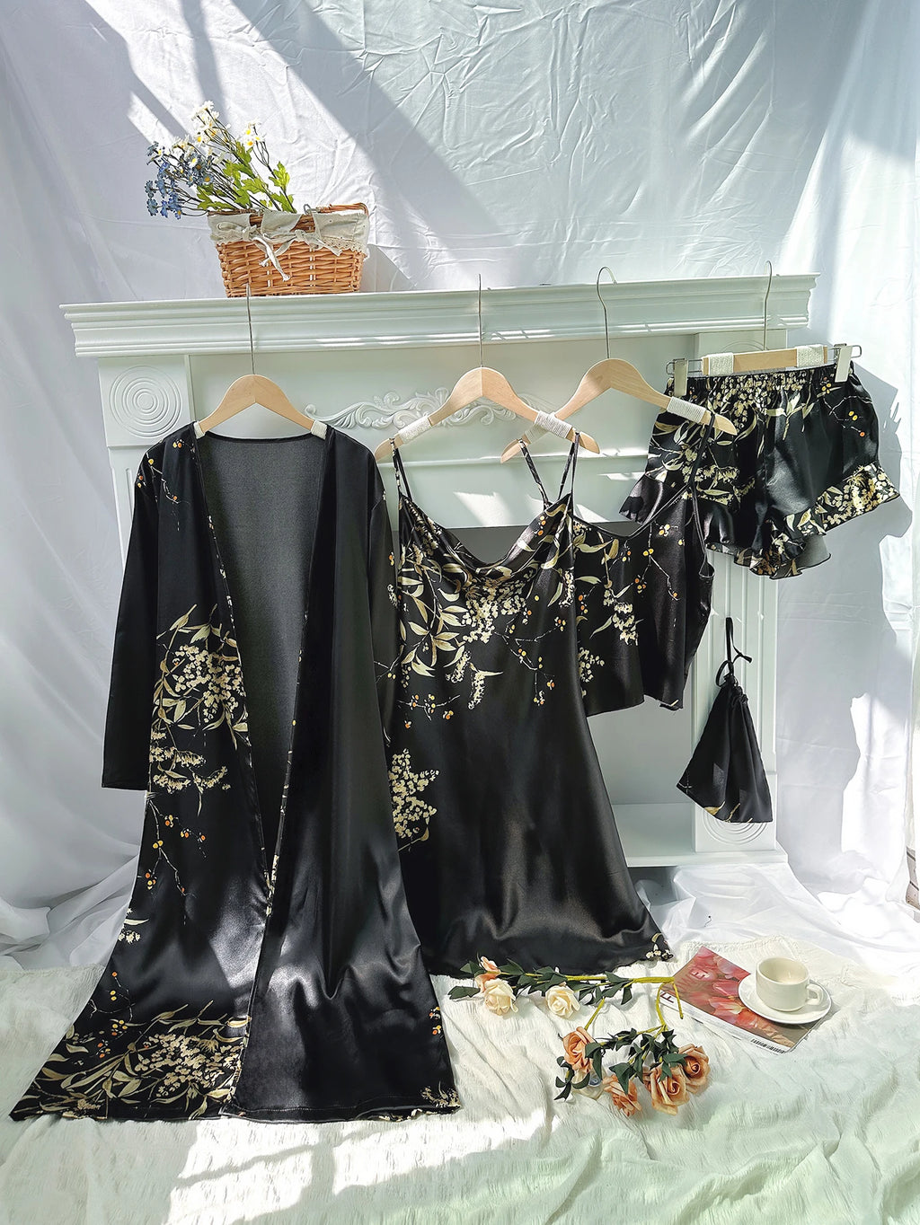Conjunto de Pijama 5 Piezas con Estampado Floral para Mujer