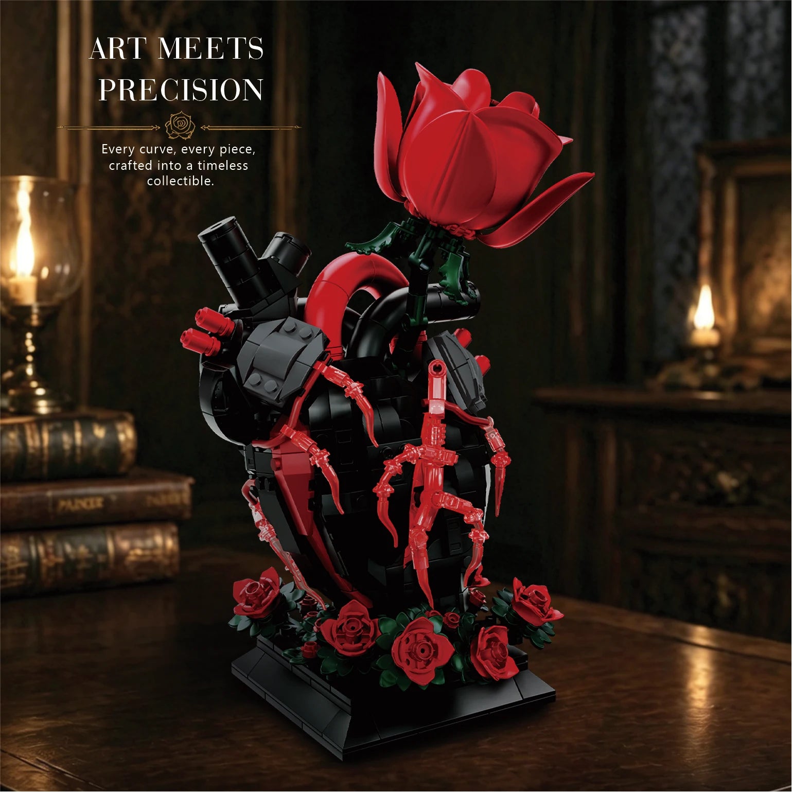 Set de Bloques de Construcción de Violín con Corona de Rosas y Cruz de la Serie Noche Gótica, Modelo MOC, Juguete de Ensamblaje, Adorno de Escritorio, Regalo de Cumpleaños