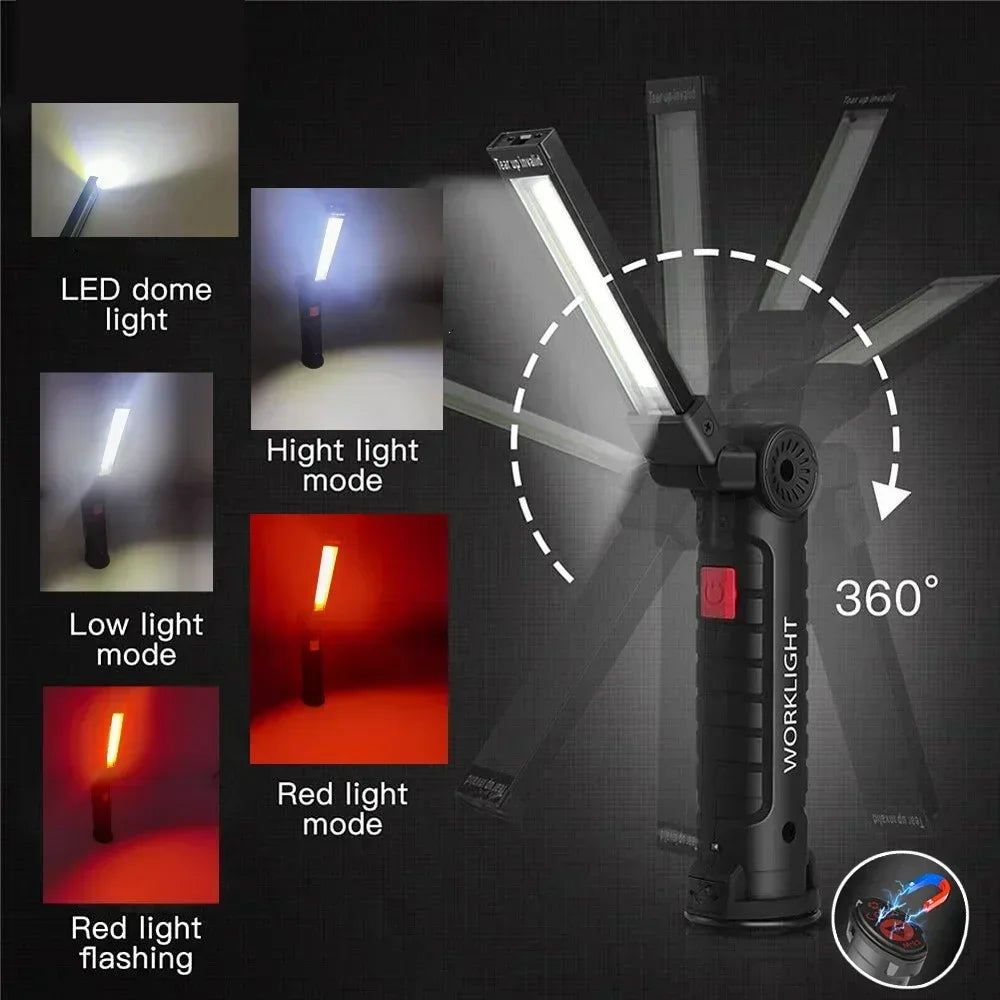 Lámpara de Trabajo LED COB Recargable con Imán y Gancho